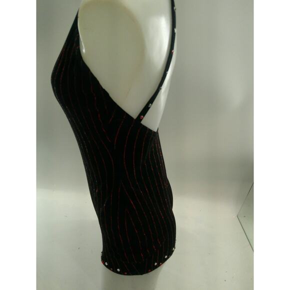 Dance Costume Kelle Vintage Small Adult Red Black Striped Unitard Jazz Tap Acro - Picture 4 of 5
